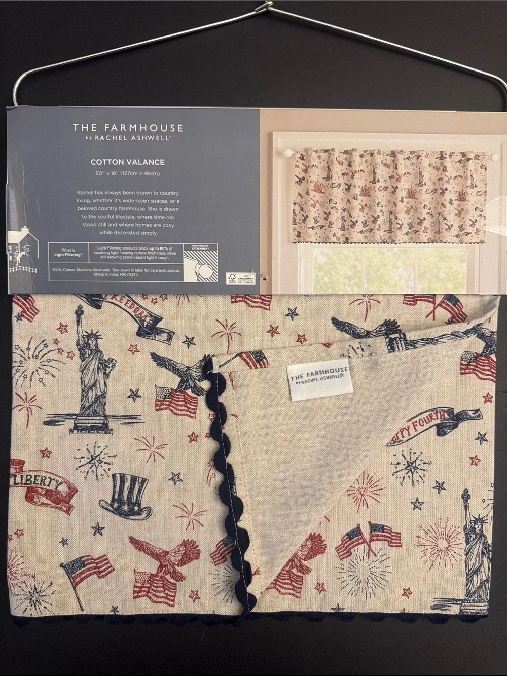 💥THE FARMHOUSE by Rachel Ashwell Patriotic Cotton Valance -Light Filtering
